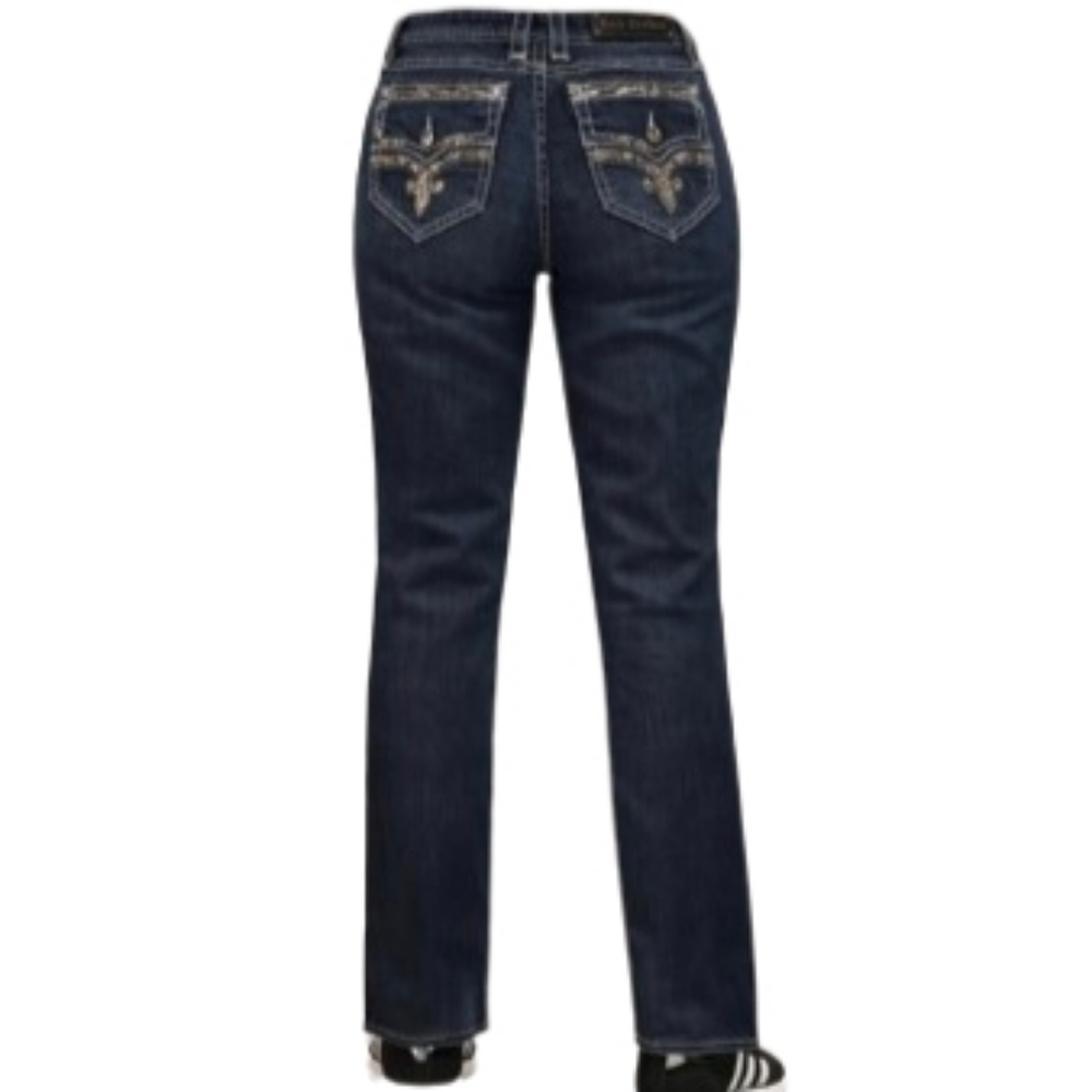 Rock Revival Women's Size 31 Straight Leg Denim Jeans Distressed Dark Wash Mid